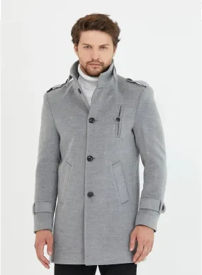 [Tommy] Grey Single-Breasted Pea Coat -100% Wool