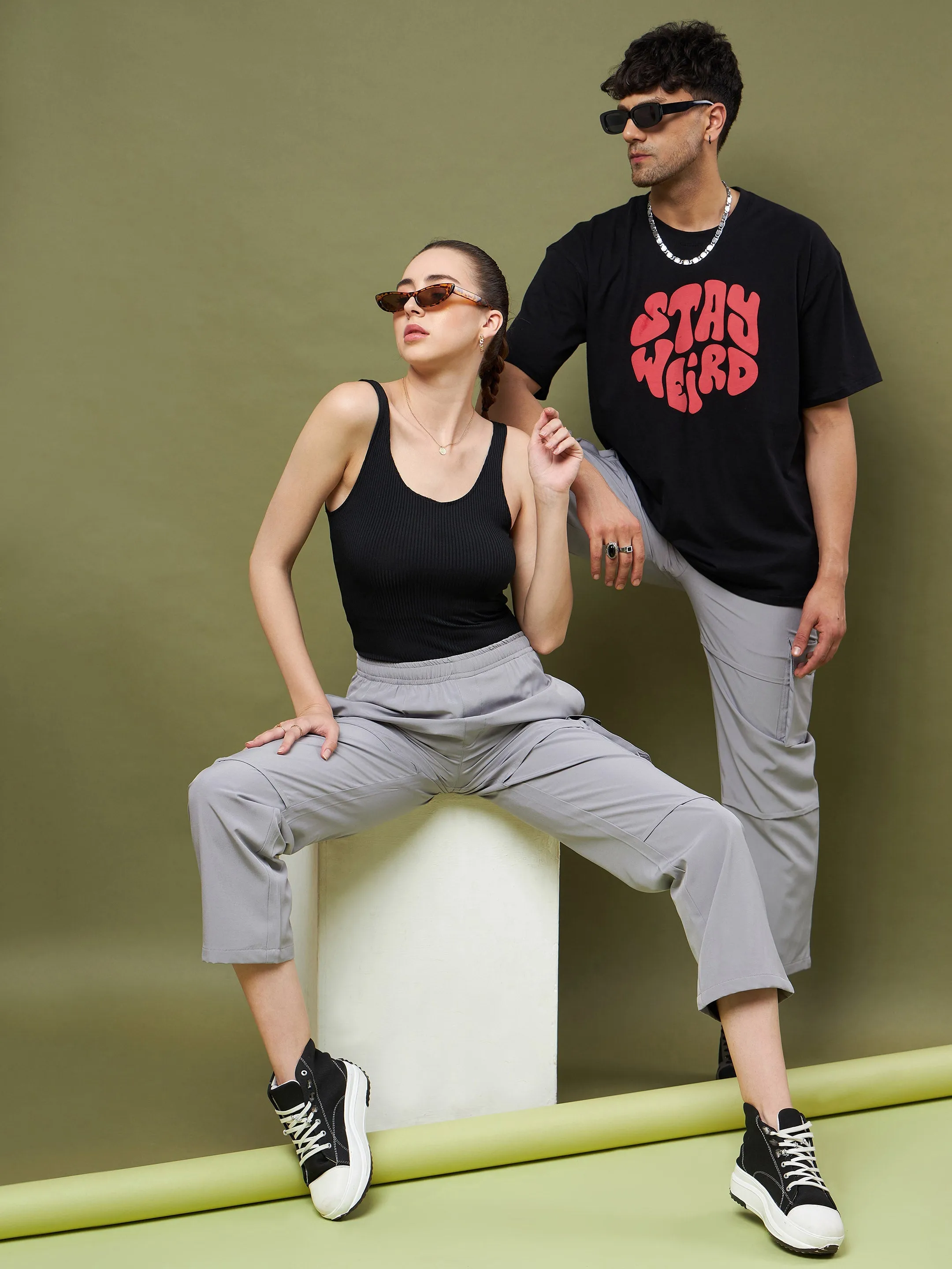 Unisex Grey Parachute Cargo Pants