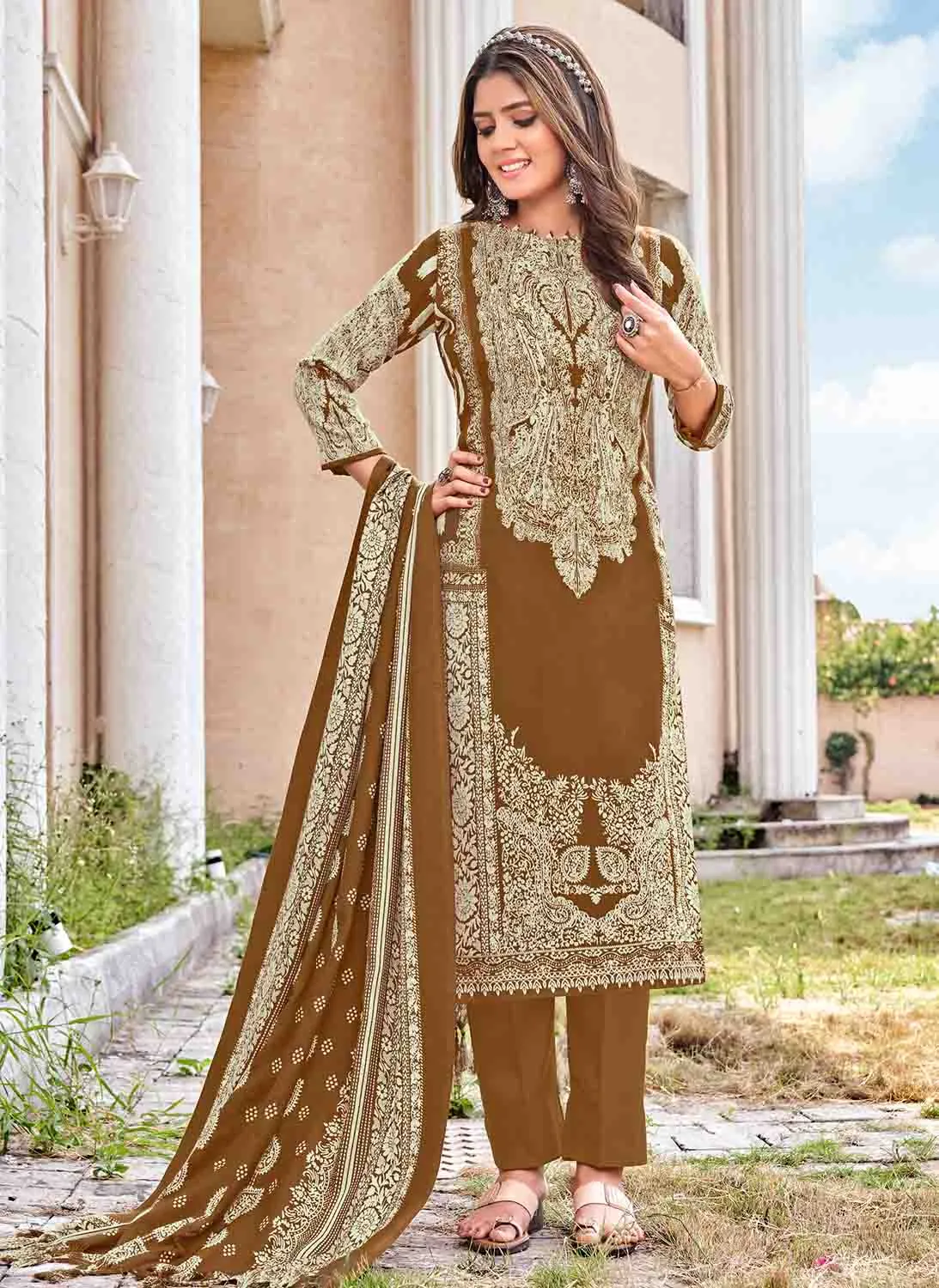 Unstitched Pashmina Winter Ladies Suits Dress Material with Shawl