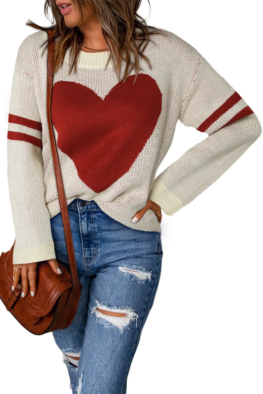 Valentine's Day Tops for Women Heart Graphic Wide Sleeves Sweater