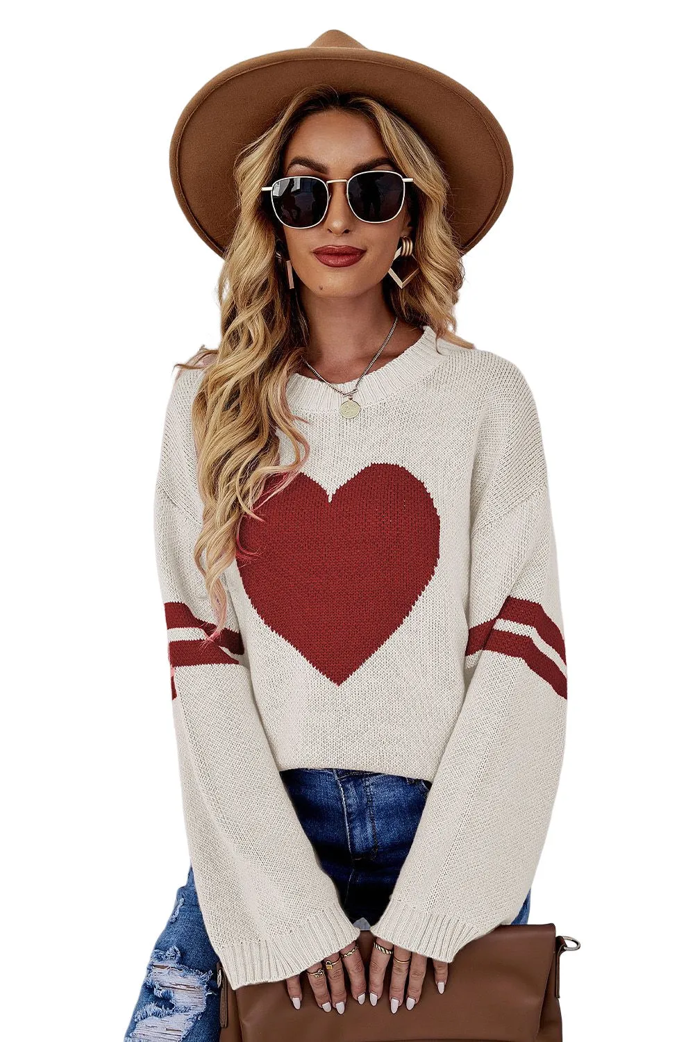 Valentine's Day Tops for Women Heart Graphic Wide Sleeves Sweater