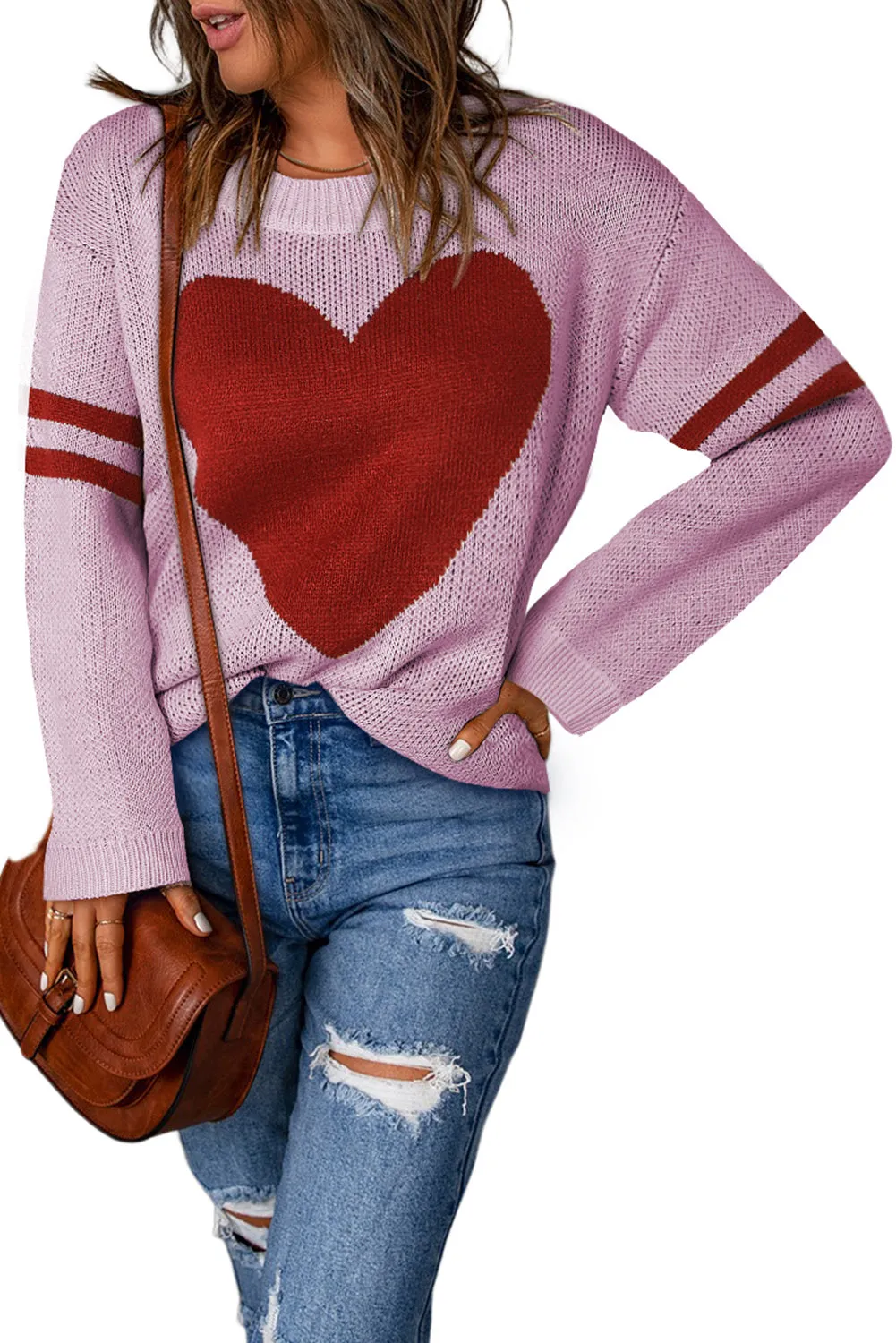 Valentine's Day Tops for Women Heart Graphic Wide Sleeves Sweater