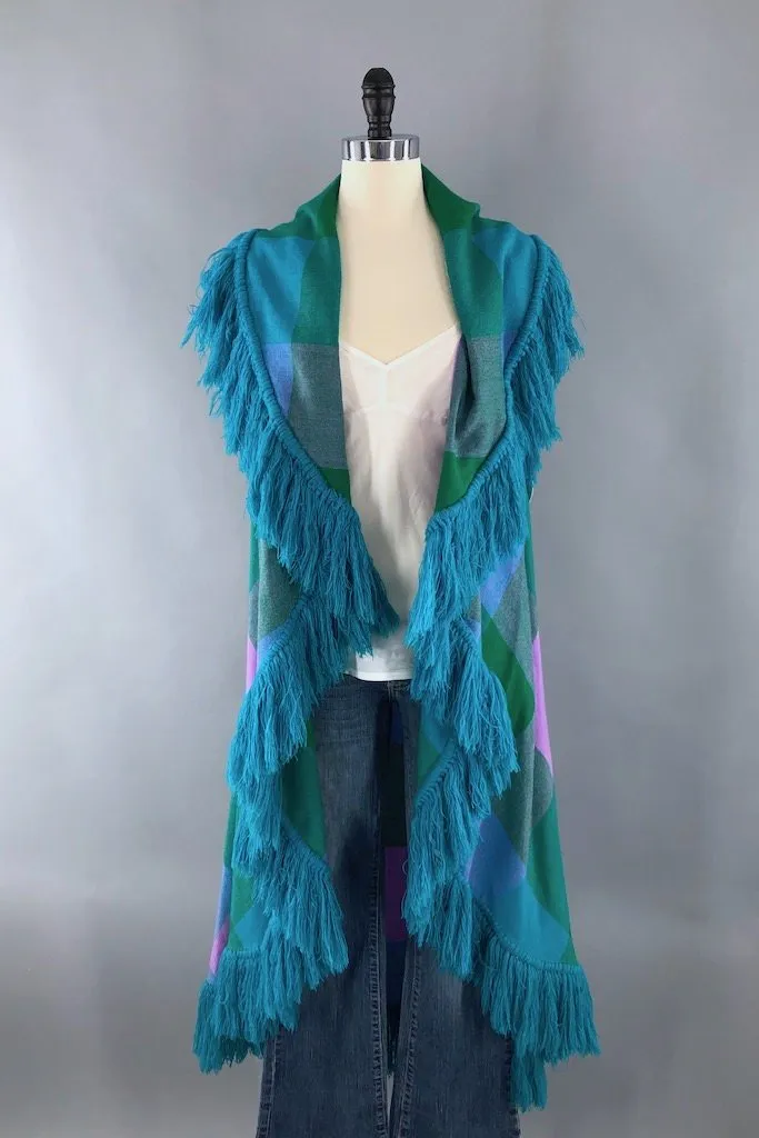 Vintage Fringed Aqua Cardigan Vest