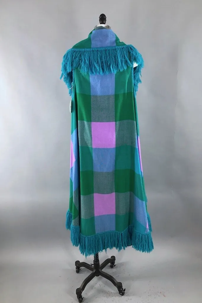 Vintage Fringed Aqua Cardigan Vest