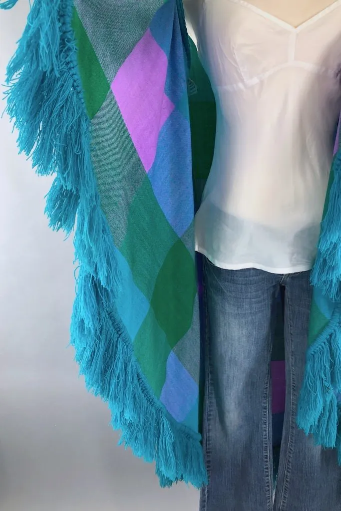 Vintage Fringed Aqua Cardigan Vest