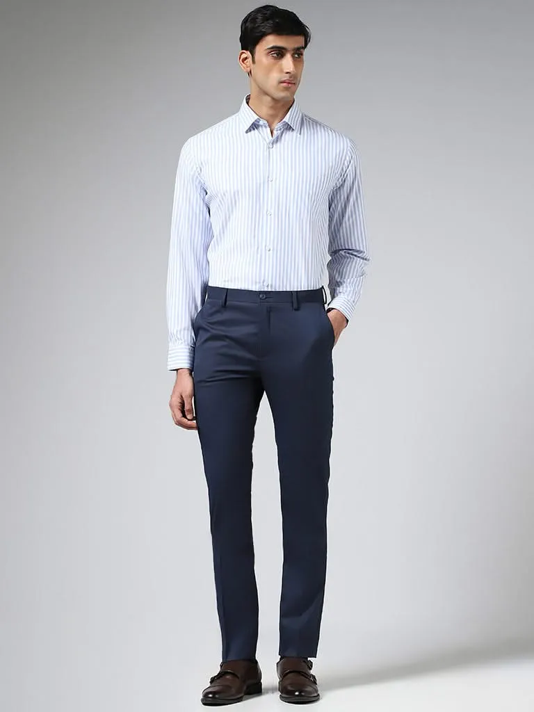 WES Formals Light Blue Candy Striped Slim-Fit Shirt