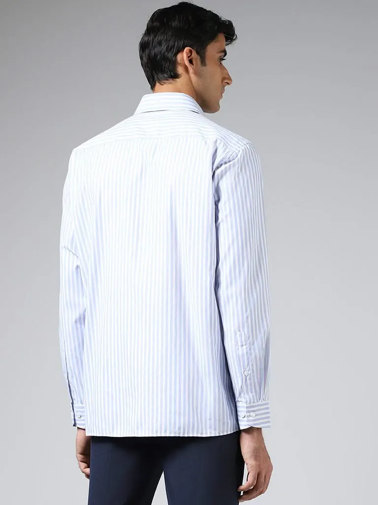 WES Formals Light Blue Candy Striped Slim-Fit Shirt