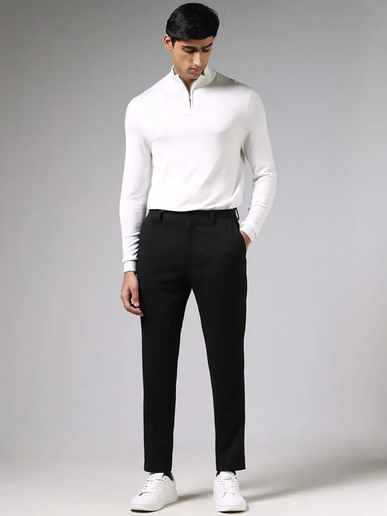 WES Formals Off White Slim-Fit High-Top Zipper Sweater