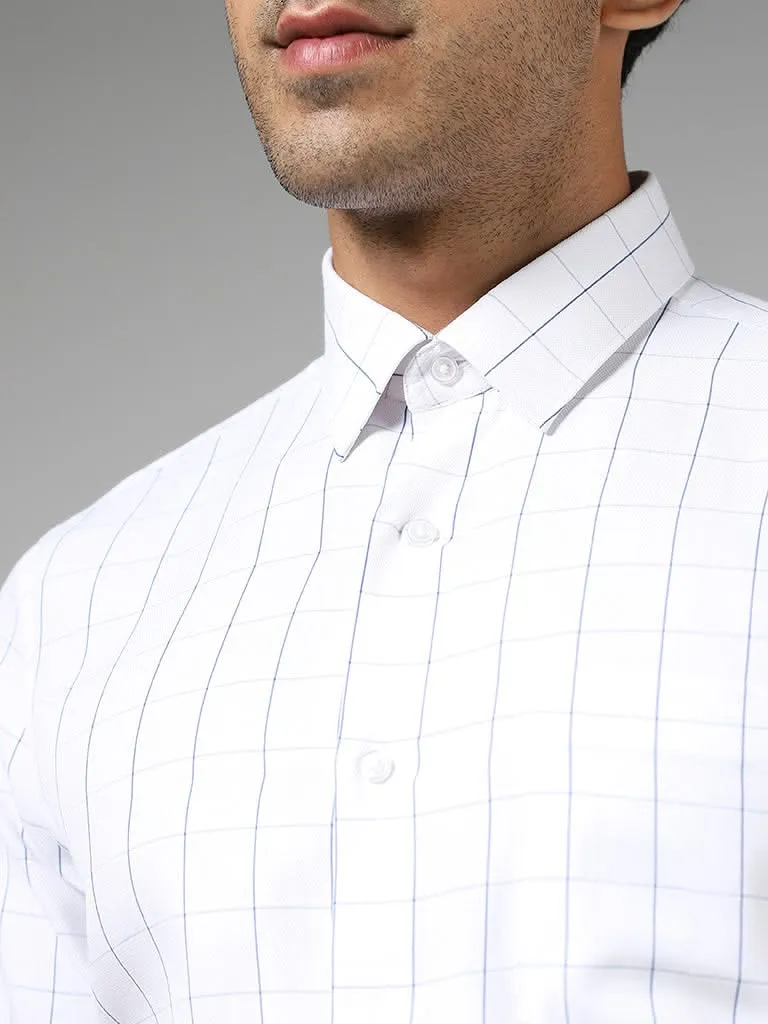 WES Formals White Checked Slim-Fit Shirt