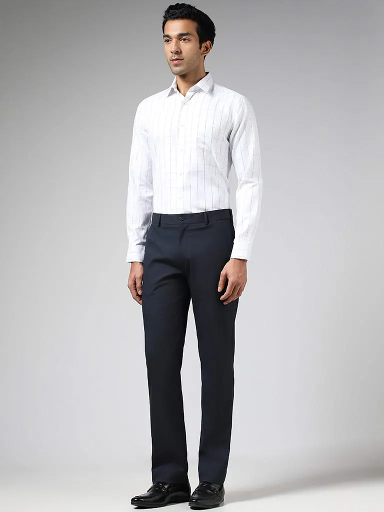 WES Formals White Checked Slim-Fit Shirt