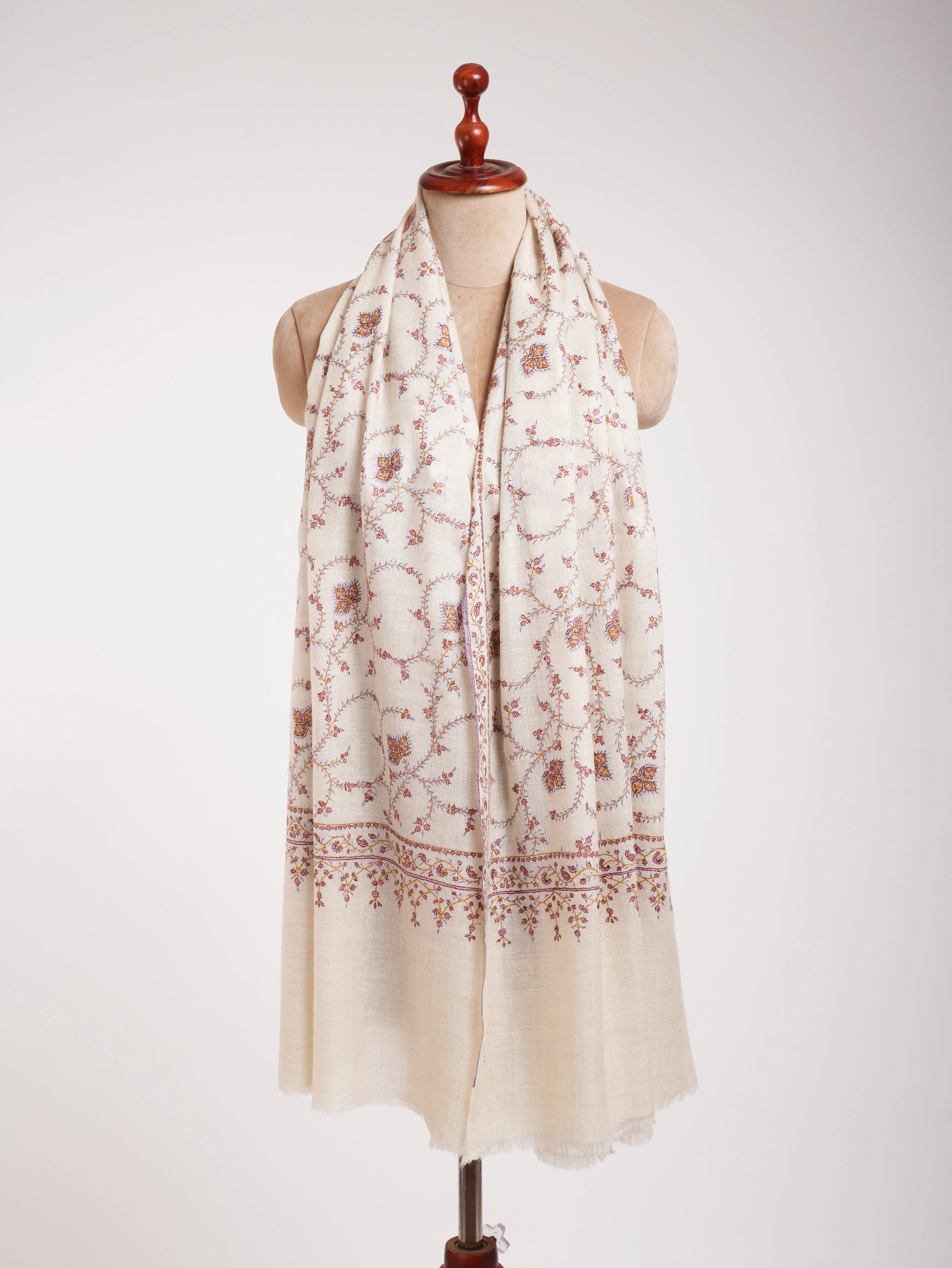 White Collection Sozni Embroidered Indian Pashmina Shawl