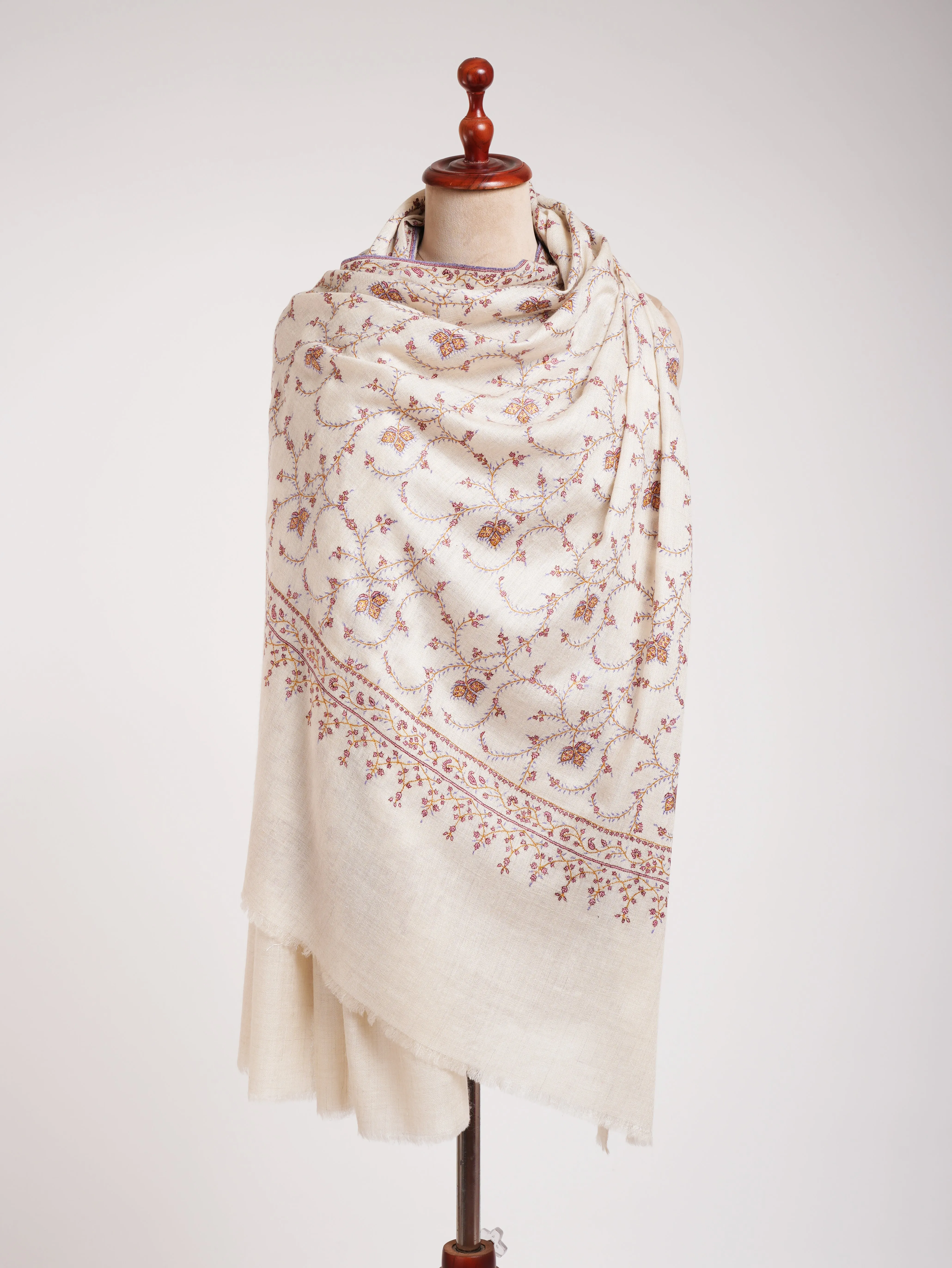 White Collection Sozni Embroidered Indian Pashmina Shawl