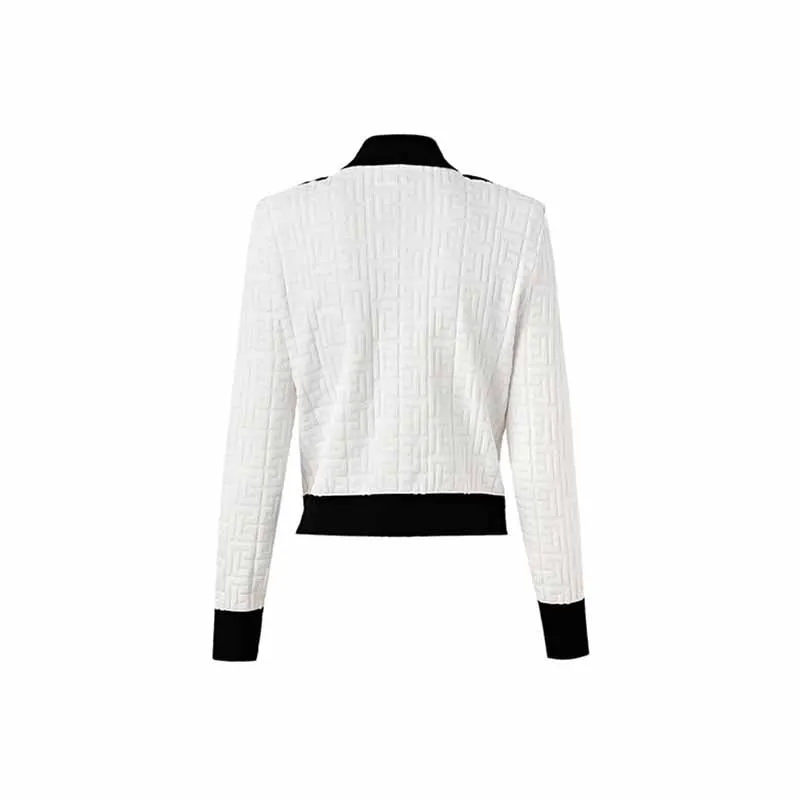 White Cropped Jacket Knitted Coat With Gold Metal Buckle