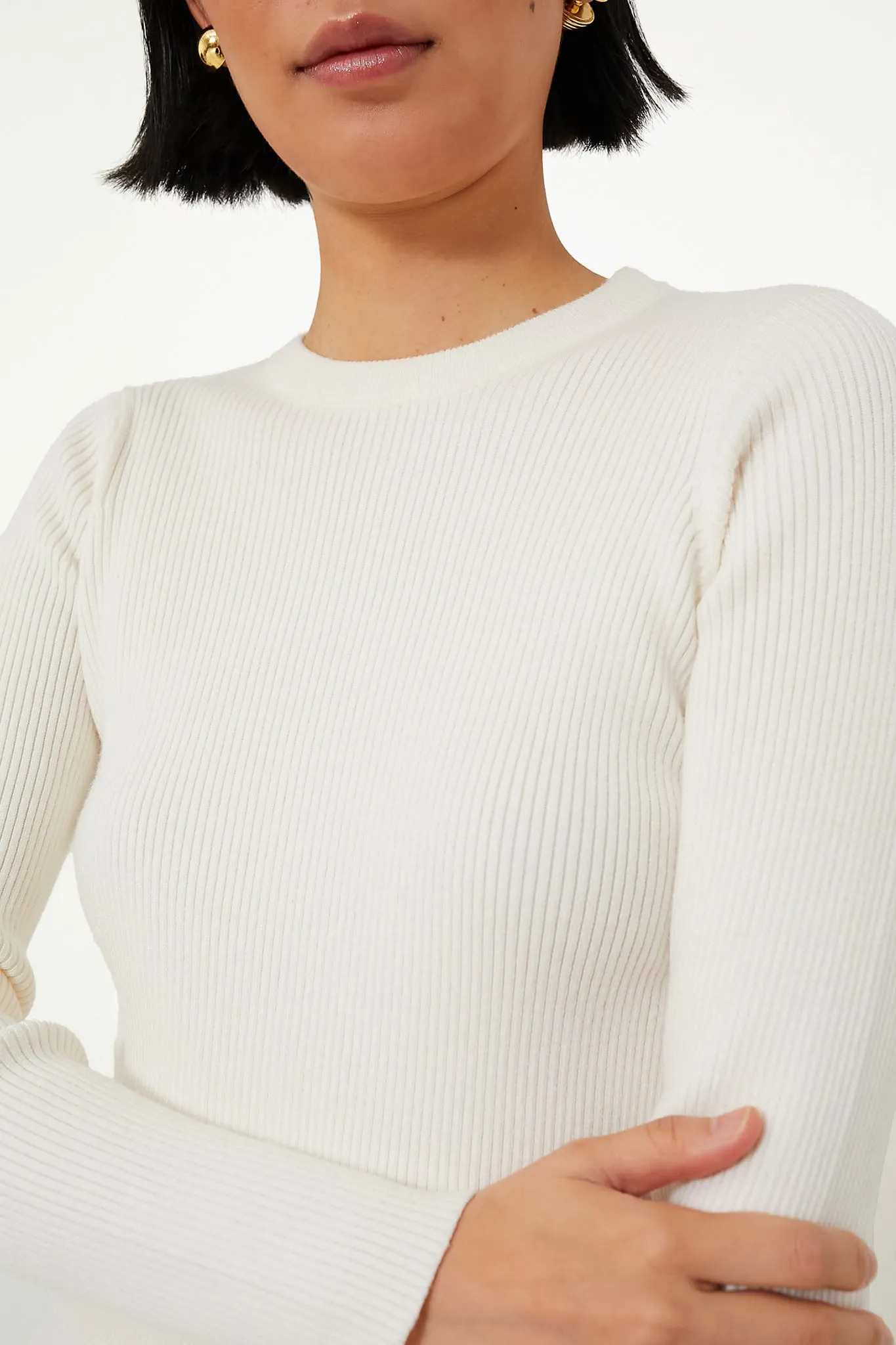 Winter White Alden Ribbed Crewneck