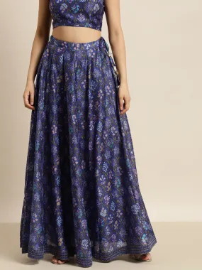 Women Purple Mughal Floral Anarkali Skirt