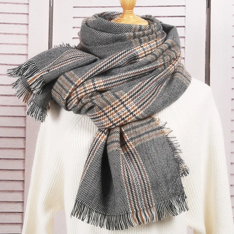 Women's Fall Winter Scarf Classic Tassel Plaid Scarf Warm Soft Chunky Large Blanket Wrap Shawl Scarves