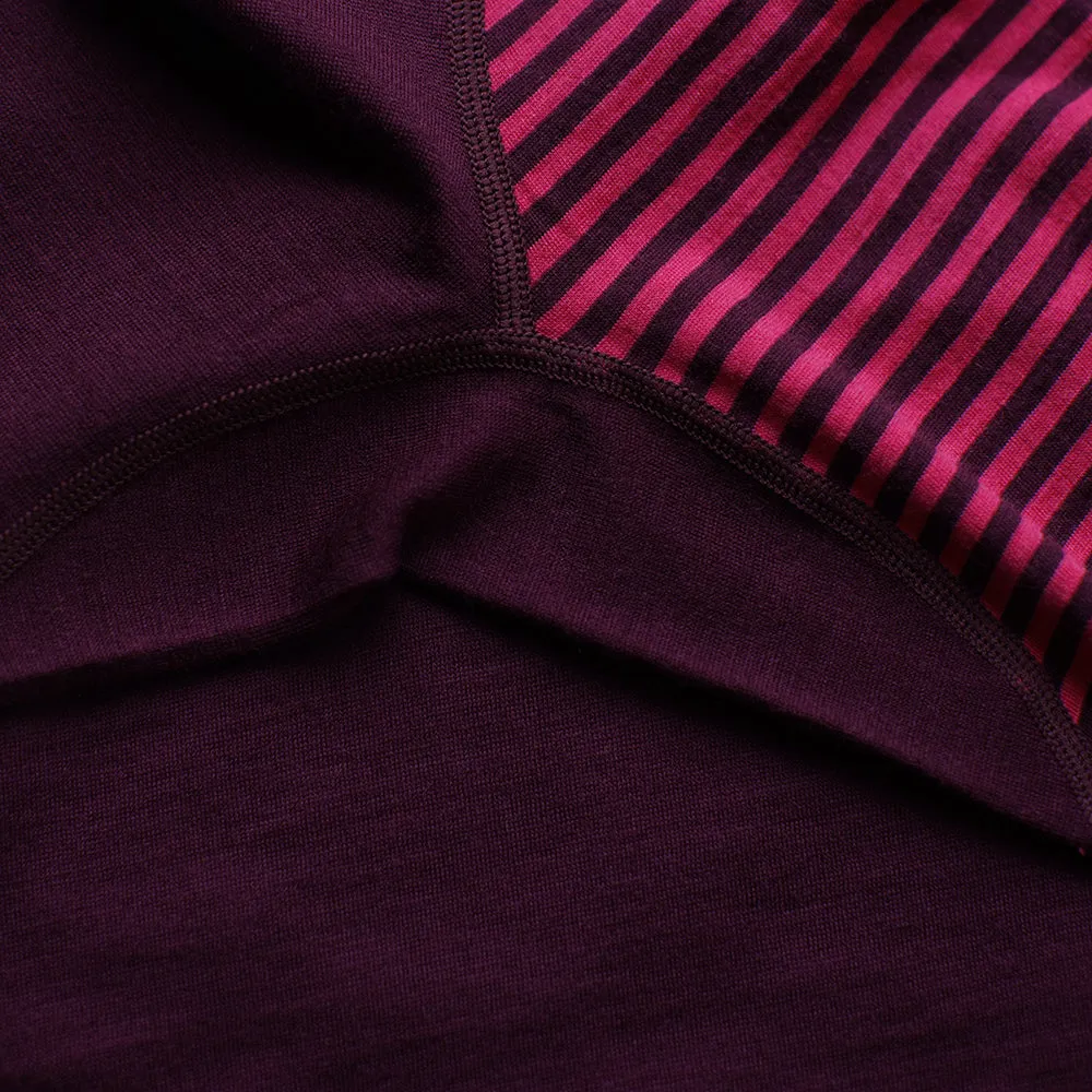 Womens Merino 180 Long Sleeve Crew (Stripe Wine/Fuchsia)