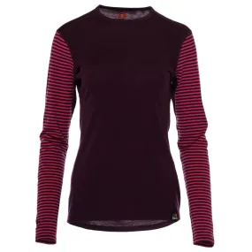 Womens Merino 180 Long Sleeve Crew (Stripe Wine/Fuchsia)