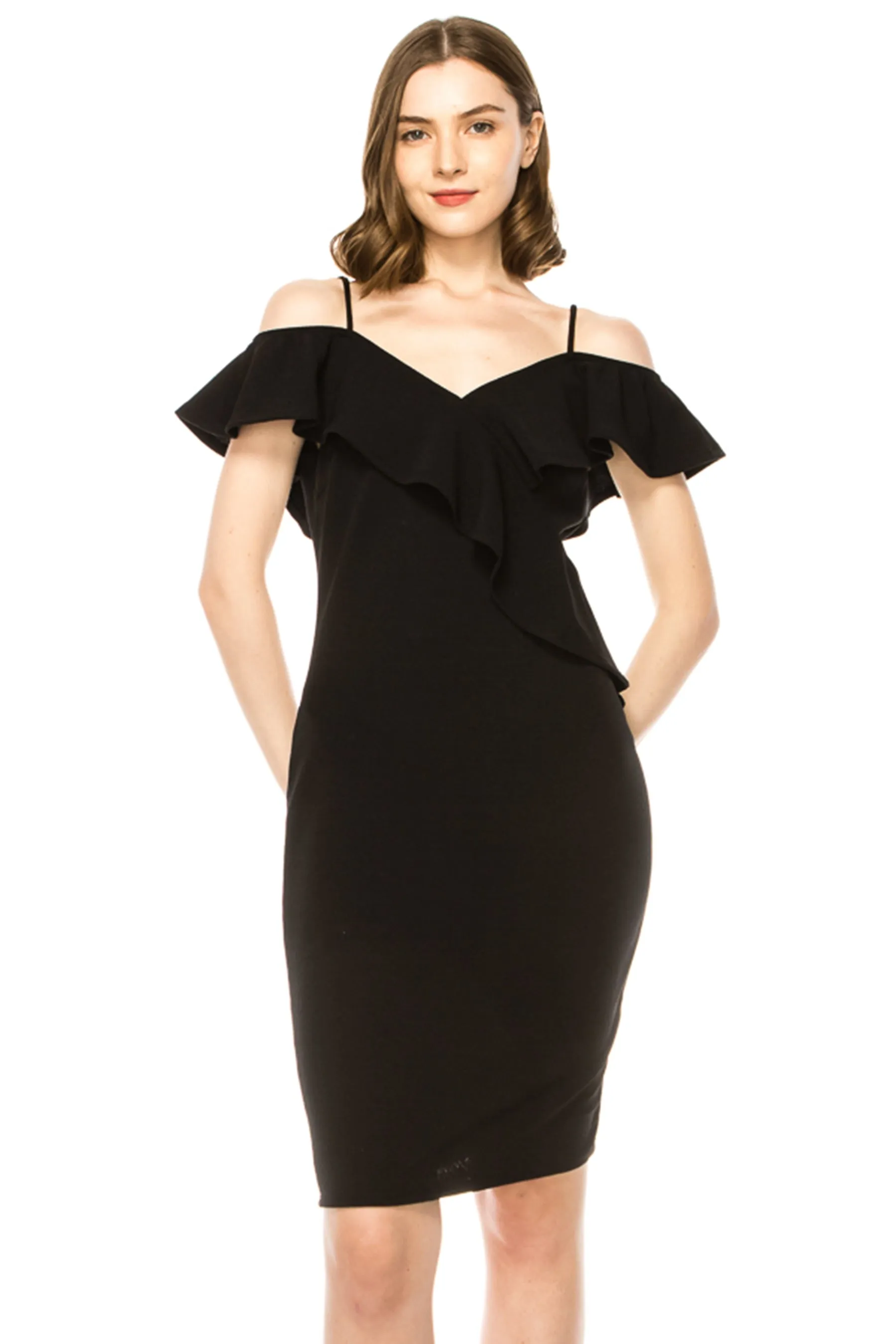 Women's Off Shoulder Ruffle Accent Bodycon Dress