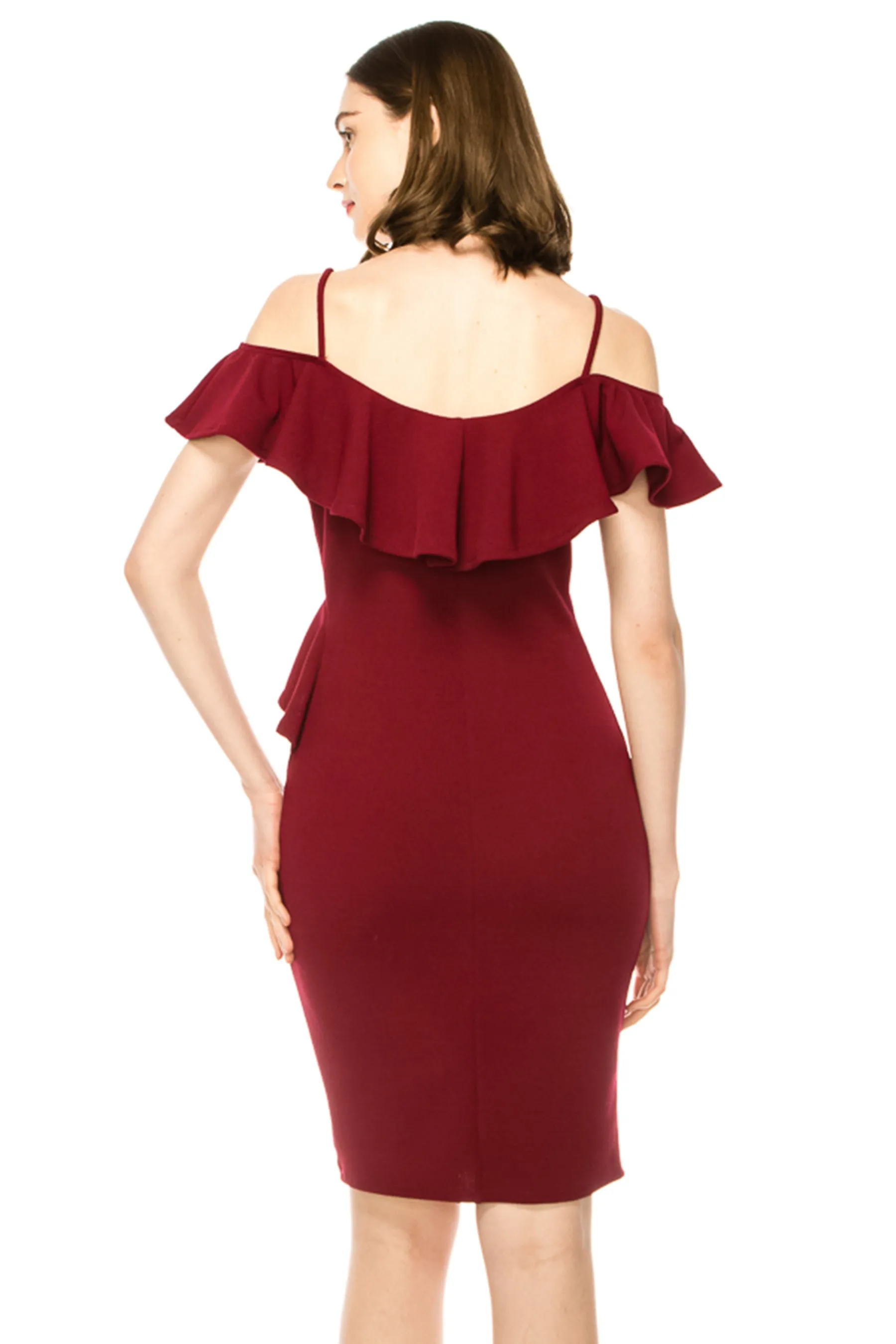 Women's Off Shoulder Ruffle Accent Bodycon Dress