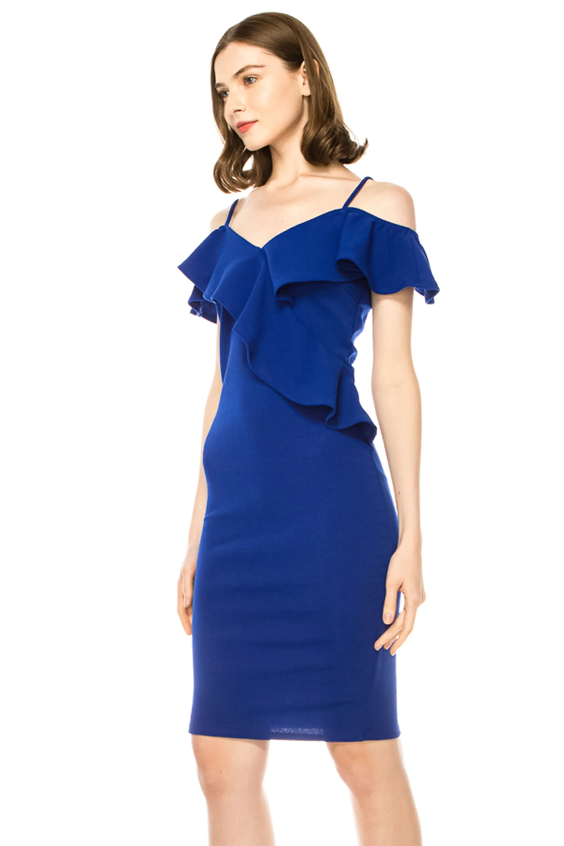 Women's Off Shoulder Ruffle Accent Bodycon Dress