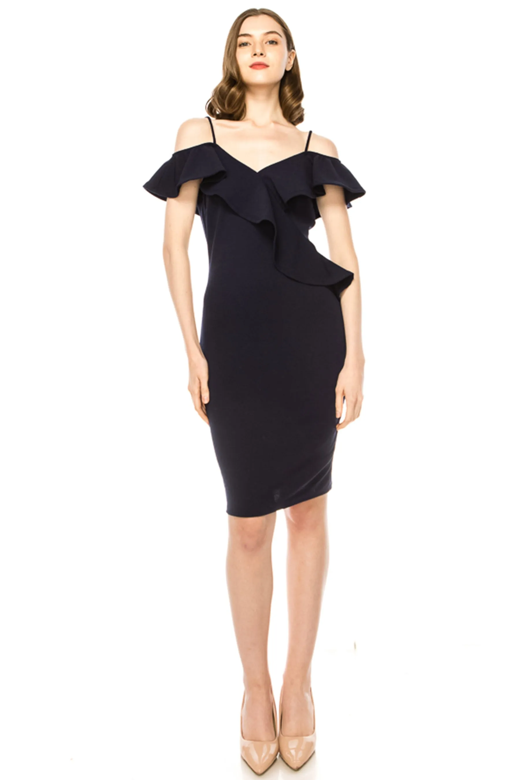 Women's Off Shoulder Ruffle Accent Bodycon Dress