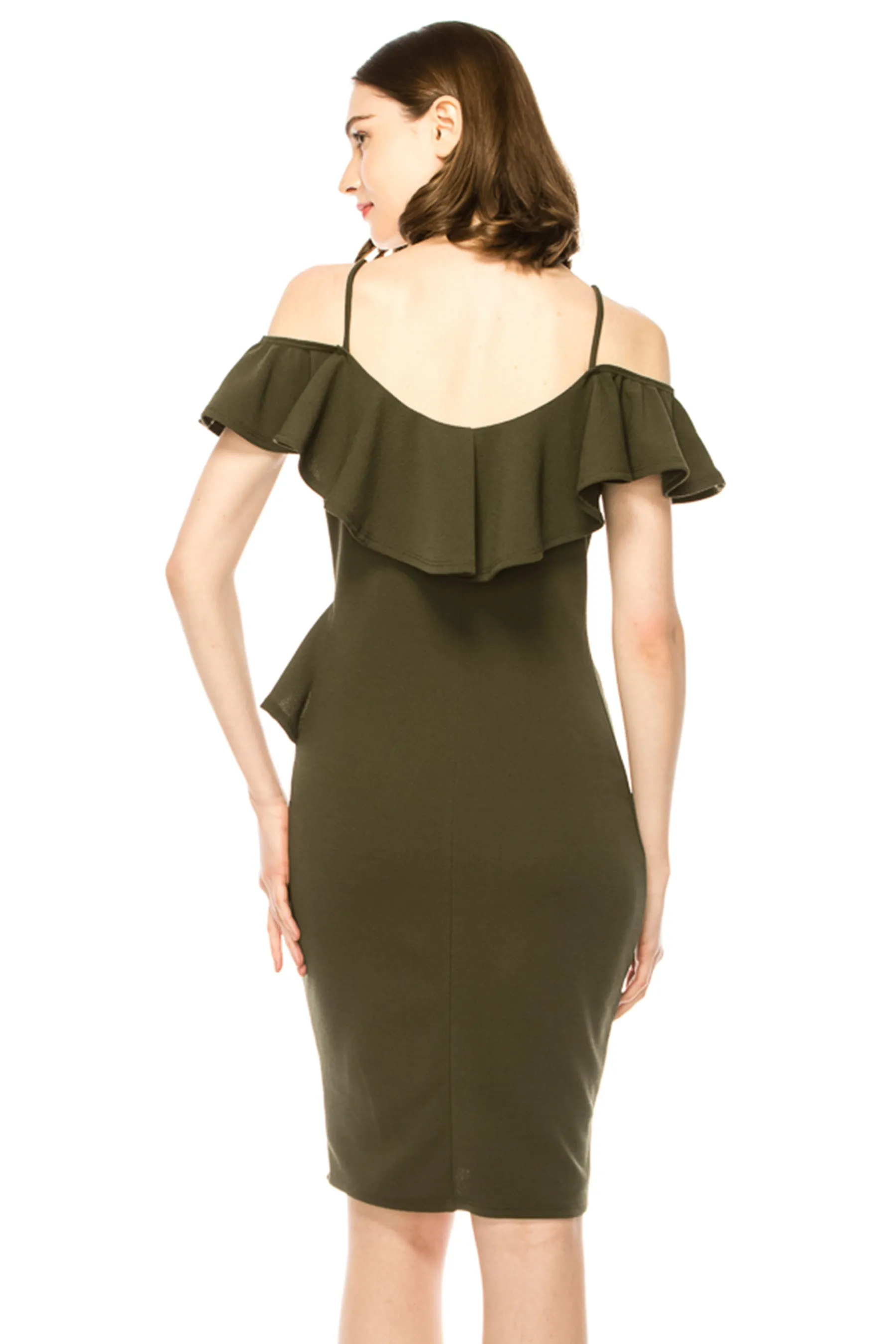 Women's Off Shoulder Ruffle Accent Bodycon Dress