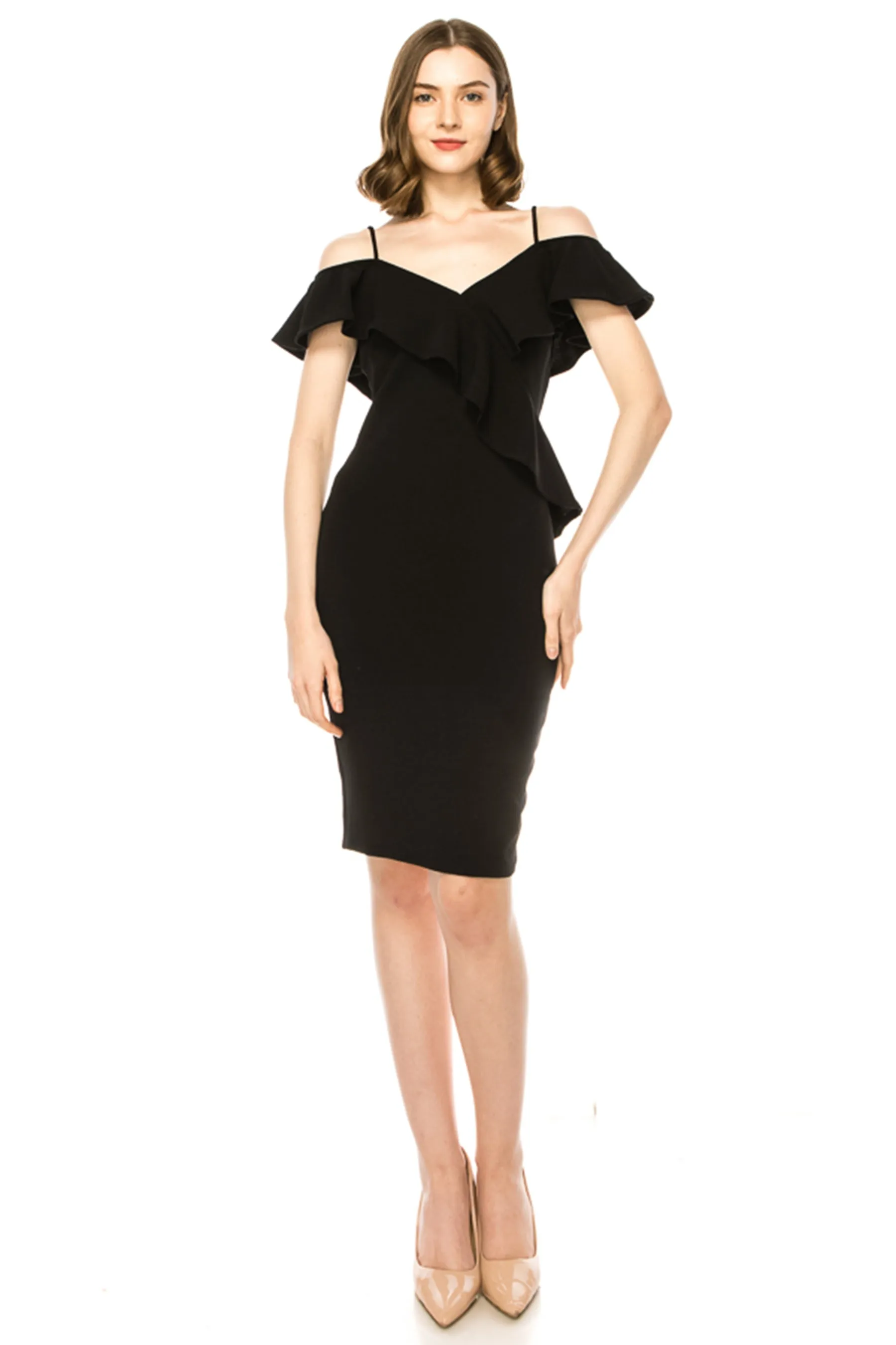 Women's Off Shoulder Ruffle Accent Bodycon Dress