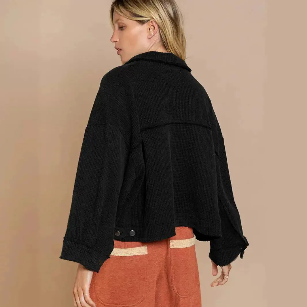 Women's Waffle Cardigan Short Top Jacket