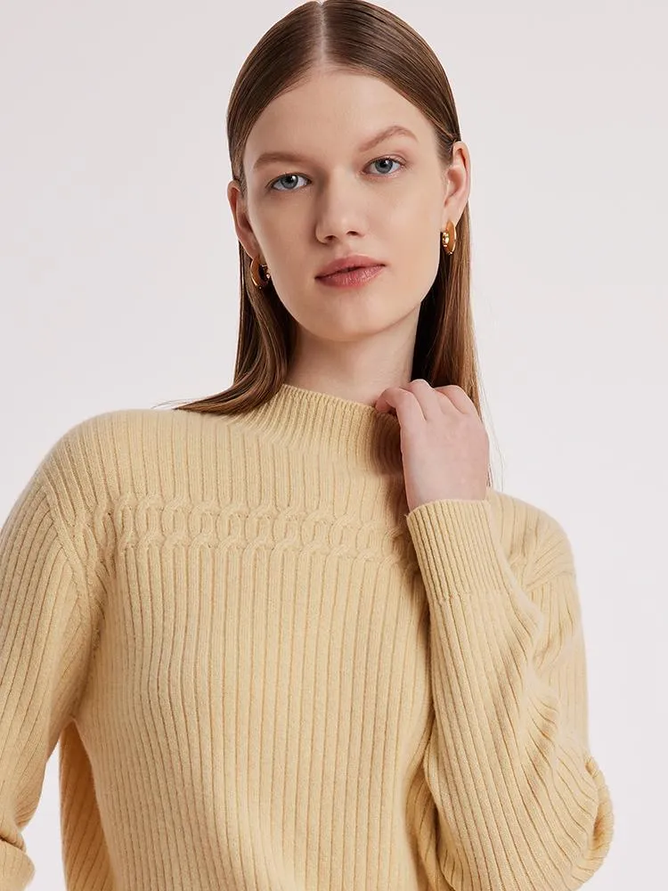 Wool Sequins Mock Neck Sweater