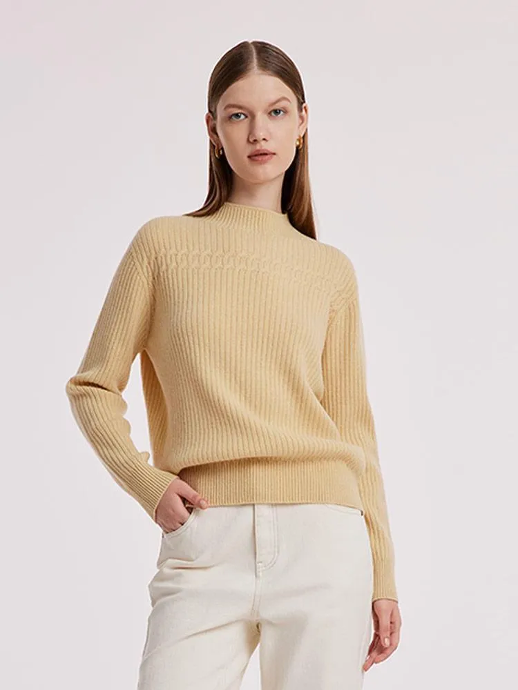 Wool Sequins Mock Neck Sweater