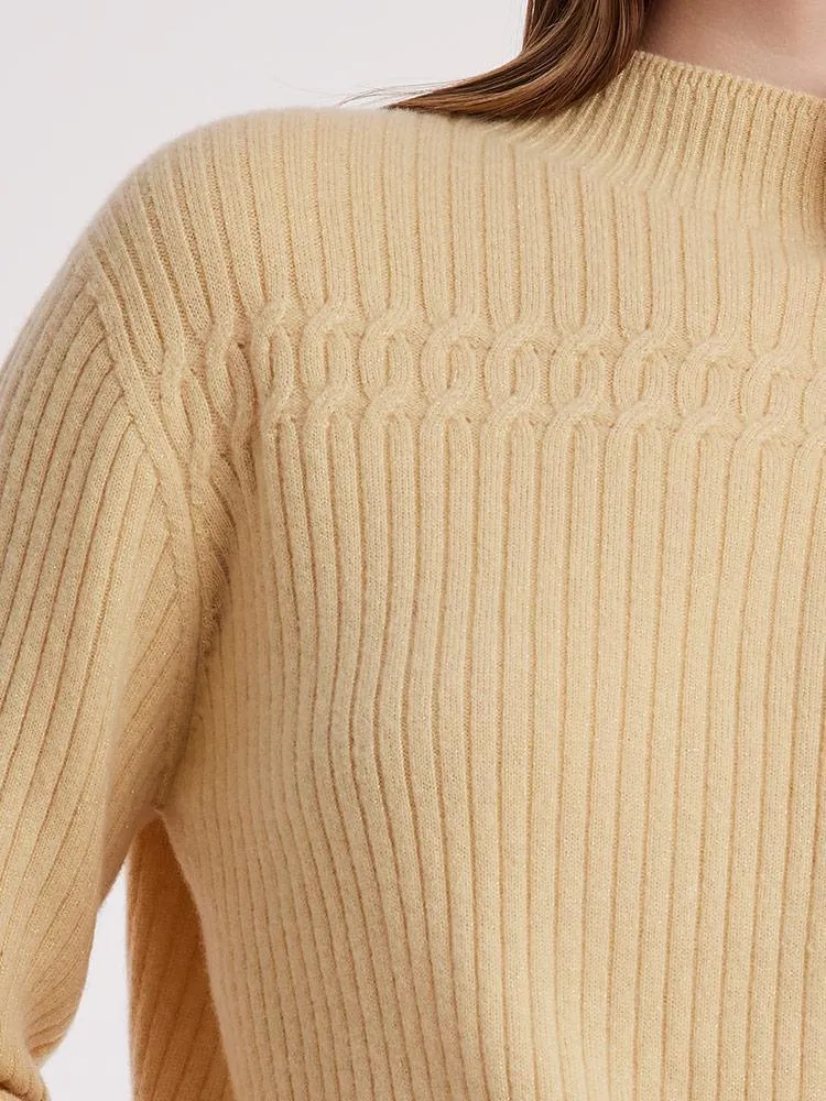 Wool Sequins Mock Neck Sweater