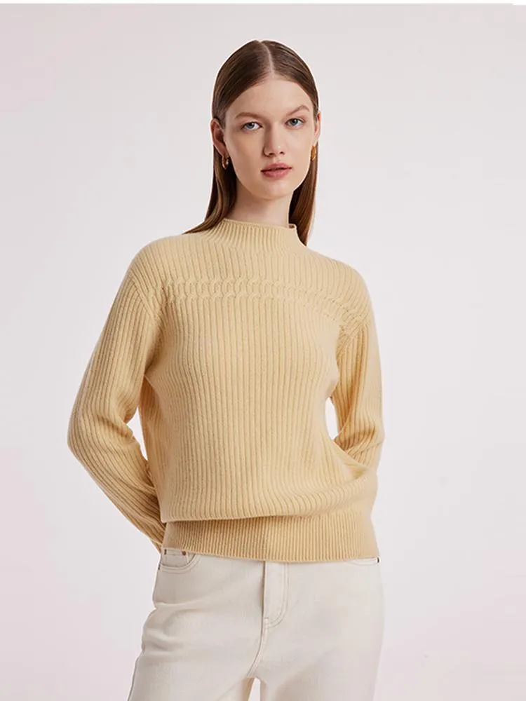 Wool Sequins Mock Neck Sweater