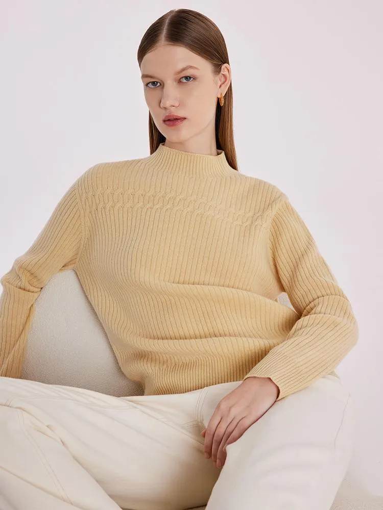 Wool Sequins Mock Neck Sweater