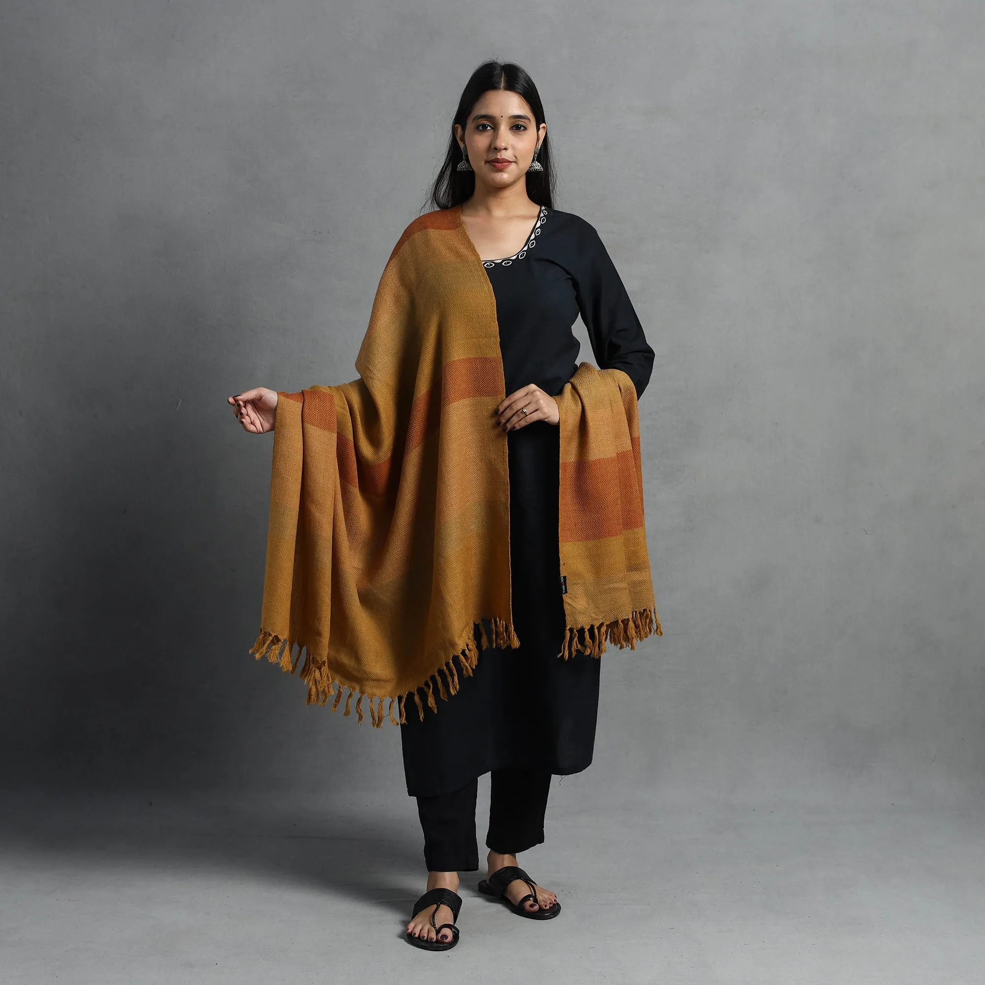 Yellow - Kumaun Handwoven Pure Merino Wool Shawl for Women 37