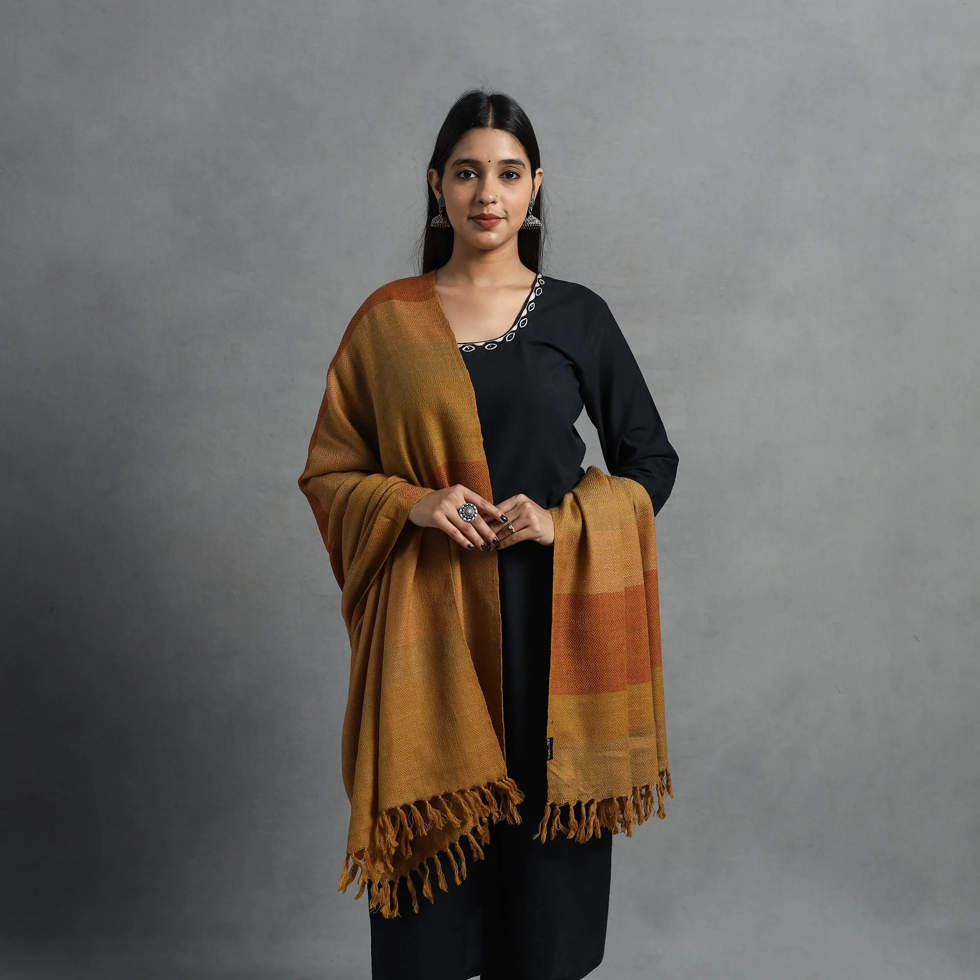 Yellow - Kumaun Handwoven Pure Merino Wool Shawl for Women 37