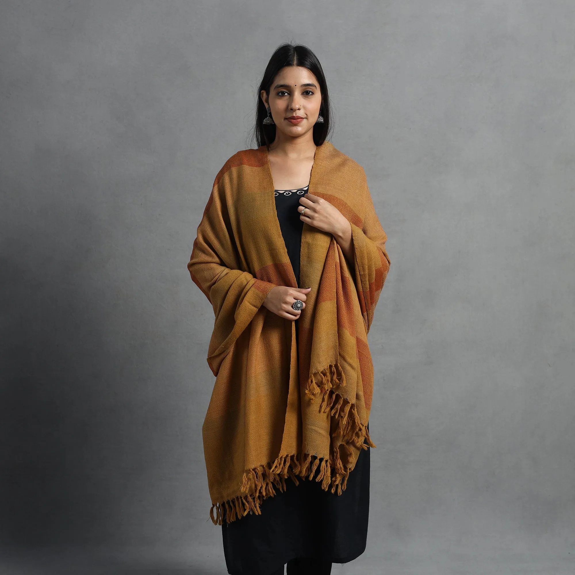 Yellow - Kumaun Handwoven Pure Merino Wool Shawl for Women 37