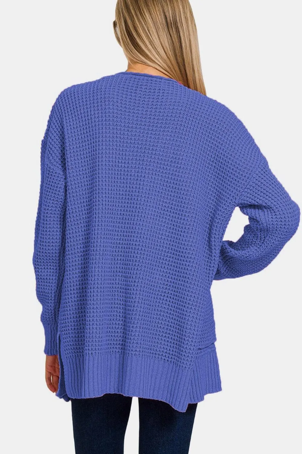 Zenana Waffle Open Front Sweater Cardigan